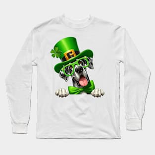 St Patricks Day Peeking Great Dane Dog Long Sleeve T-Shirt